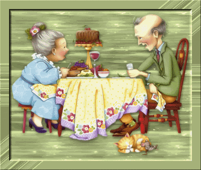 Babcia i dziadek przy śniadaniu