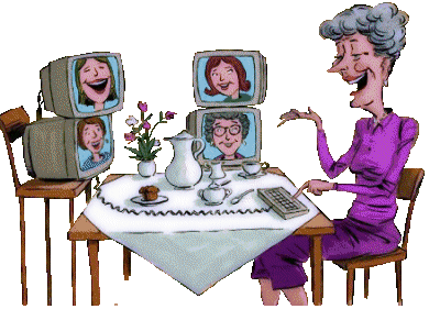 Plotkująca babcia przez komputer