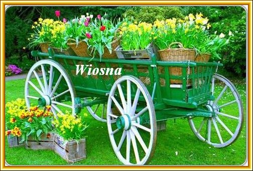 Wóz z kwiatami w ogrodzie
